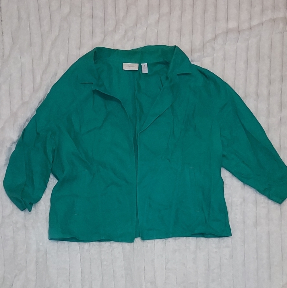 4/$18 Chico's Bright Green Linen Blazer Jacket